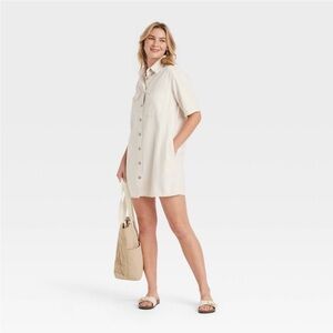 NWT Women's Short Sleeve Mini Shirtdress - Universal Thread™ Off-White M
